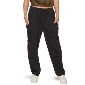 Free People‎ Feelin' Good Linen Pants Black Pull On Utility Elastic Waist